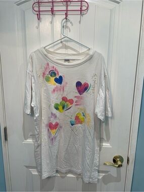 White Tee with Colorful Heart Prints